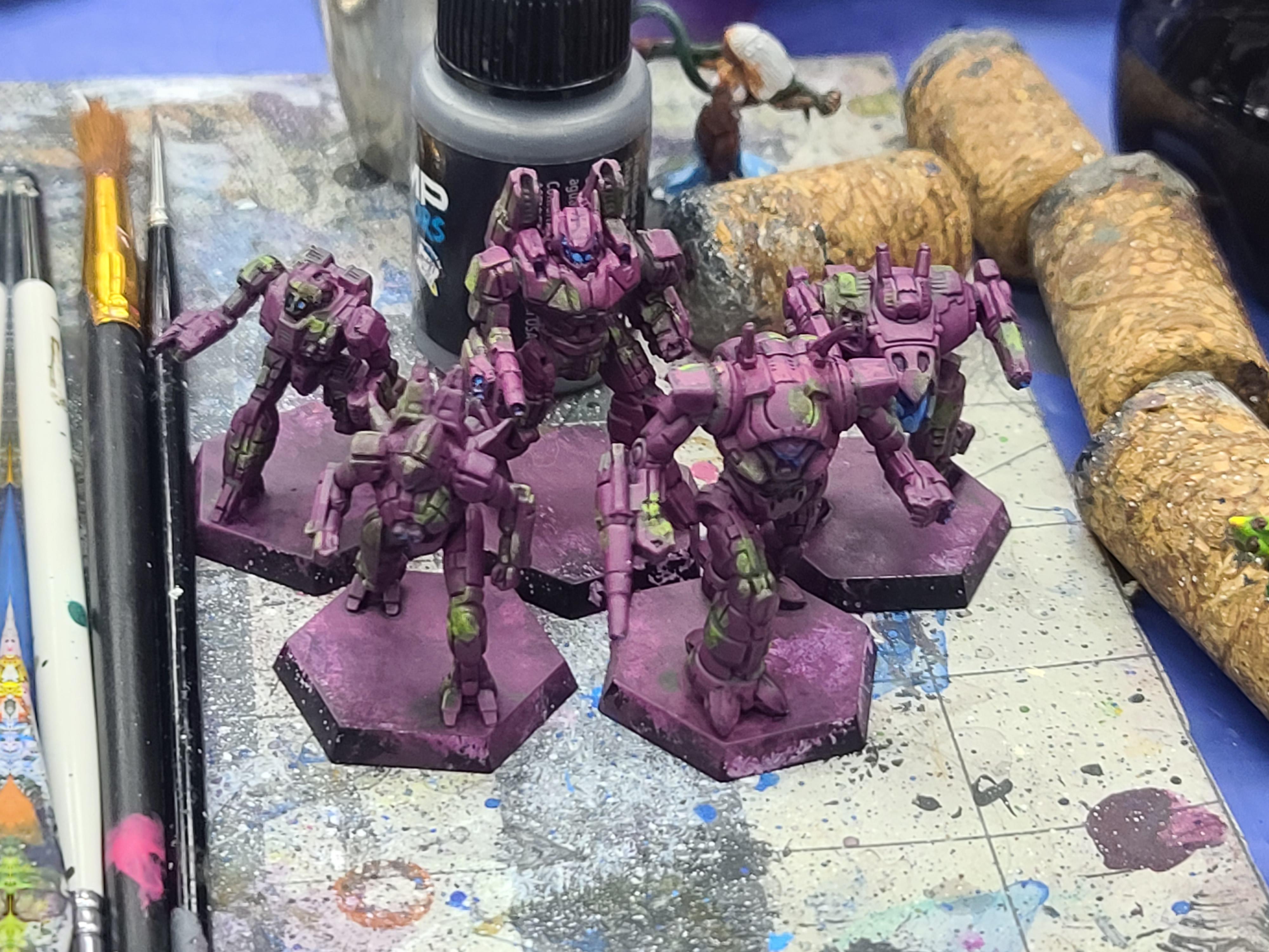 Battletech, Camouflage, Catalyst  Game Labs, Jackalope, Marik, Mech, Phoenix Hawk, Purple, Spider, Wasp, Wraith
