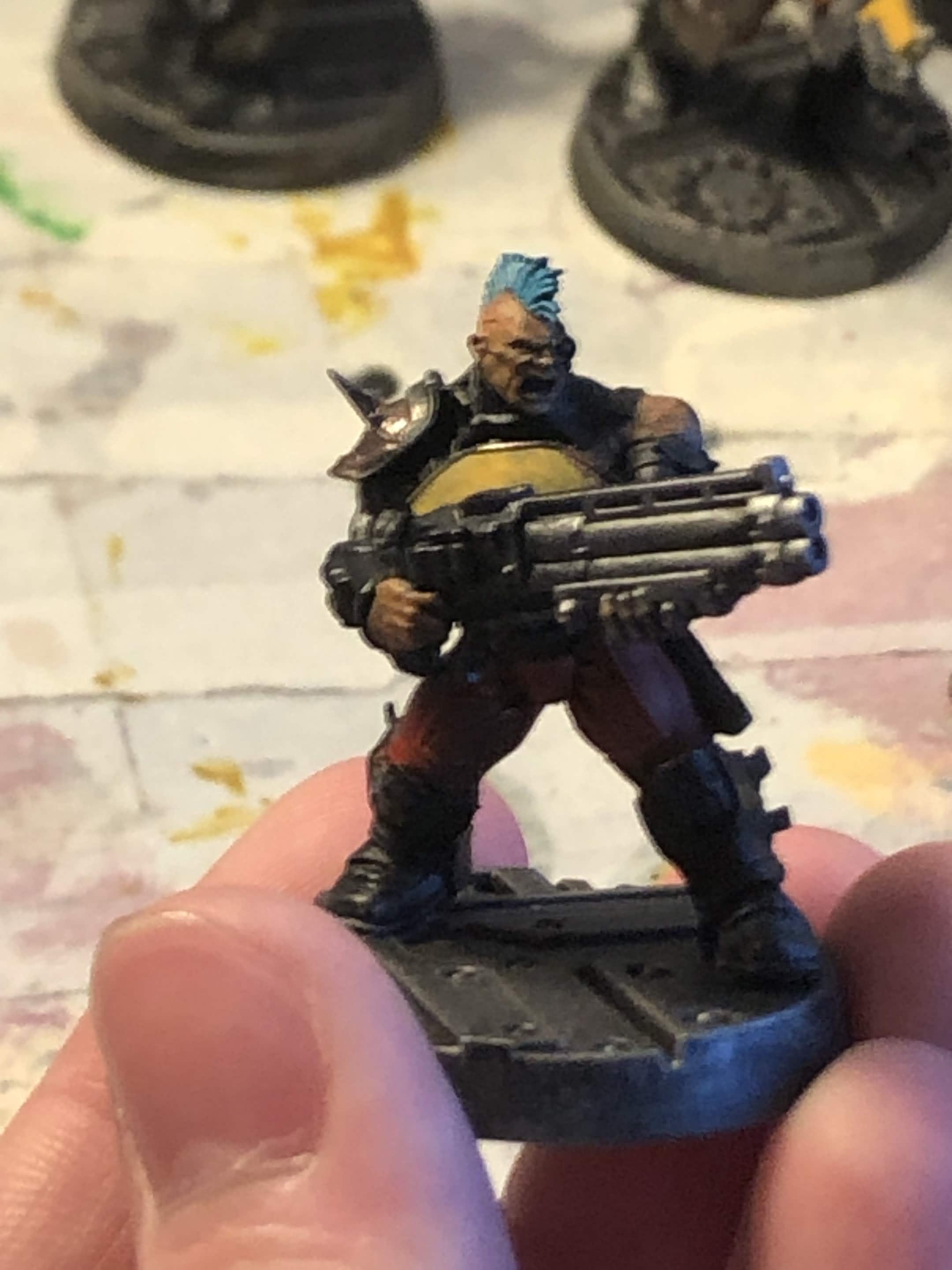 Armor, Bionic Eye, Bruiser, Gang, Ganger, Goliath, Goliath Gang, House Goliath, Mohawk, Necromunda, Shotgun, Shotty, Spike, Yellow