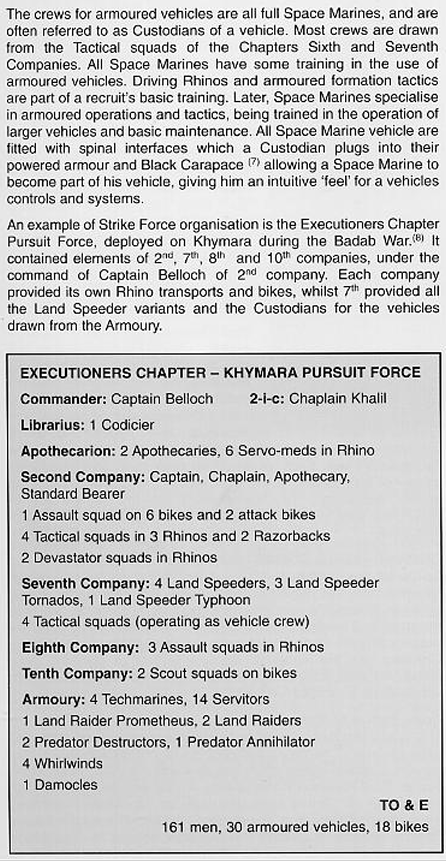 Organisation, Space Marines, Vehicle Crew, Vehicle Custodians